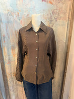 Lightweight Brown Top with Satin Detail