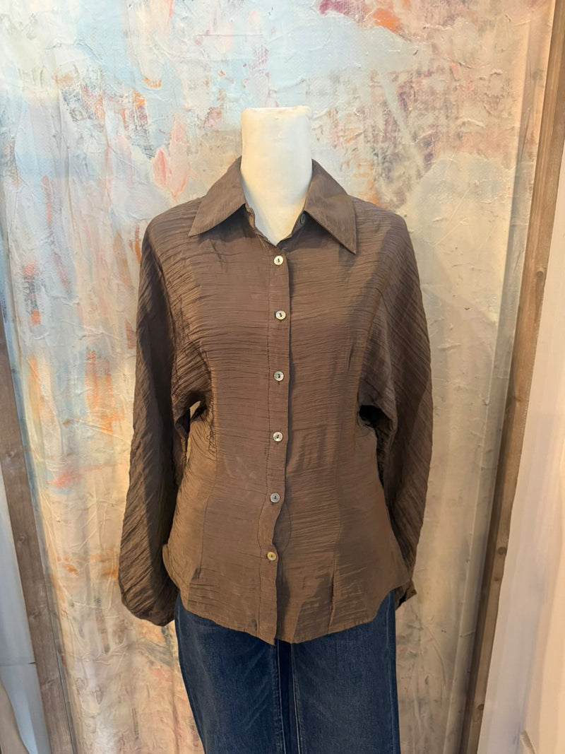 Lightweight Brown Top with Satin Detail