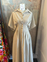 Striped Button Down Shirt Dress with Pockets