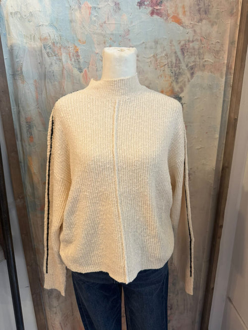 Mock Neck Contrast Seam Pullover Sweater