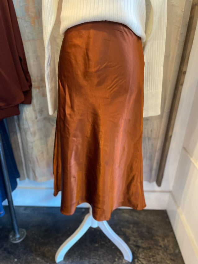 Copper Satin Midi Skirt