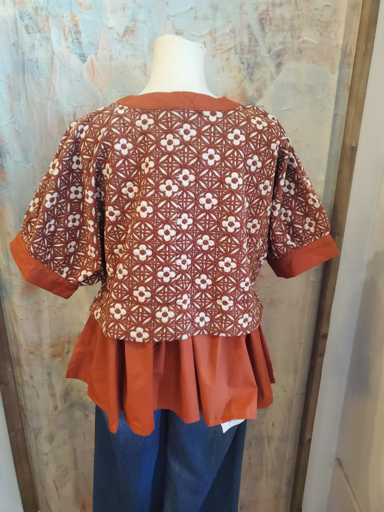 Peplum Floral Top with Detail Collar