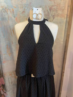 Eyelet Halter Tie Back Top
