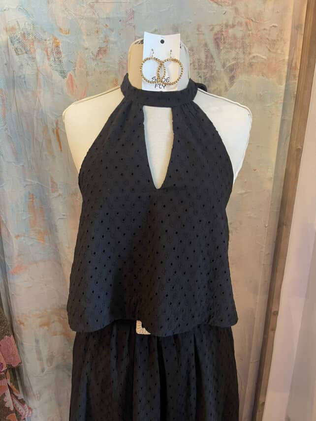 Eyelet Halter Tie Back Top