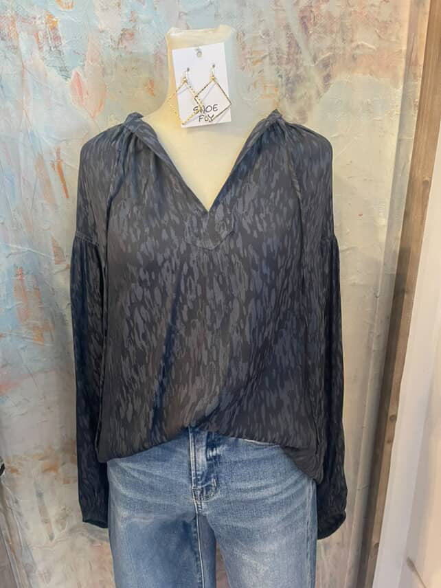 Dark Navy Print Long Sleeve Top