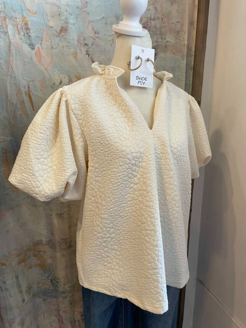 Puff Sleeve Texture Cream Top