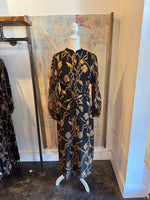 Black/Gold Button Down Shirt Dress with Pockets