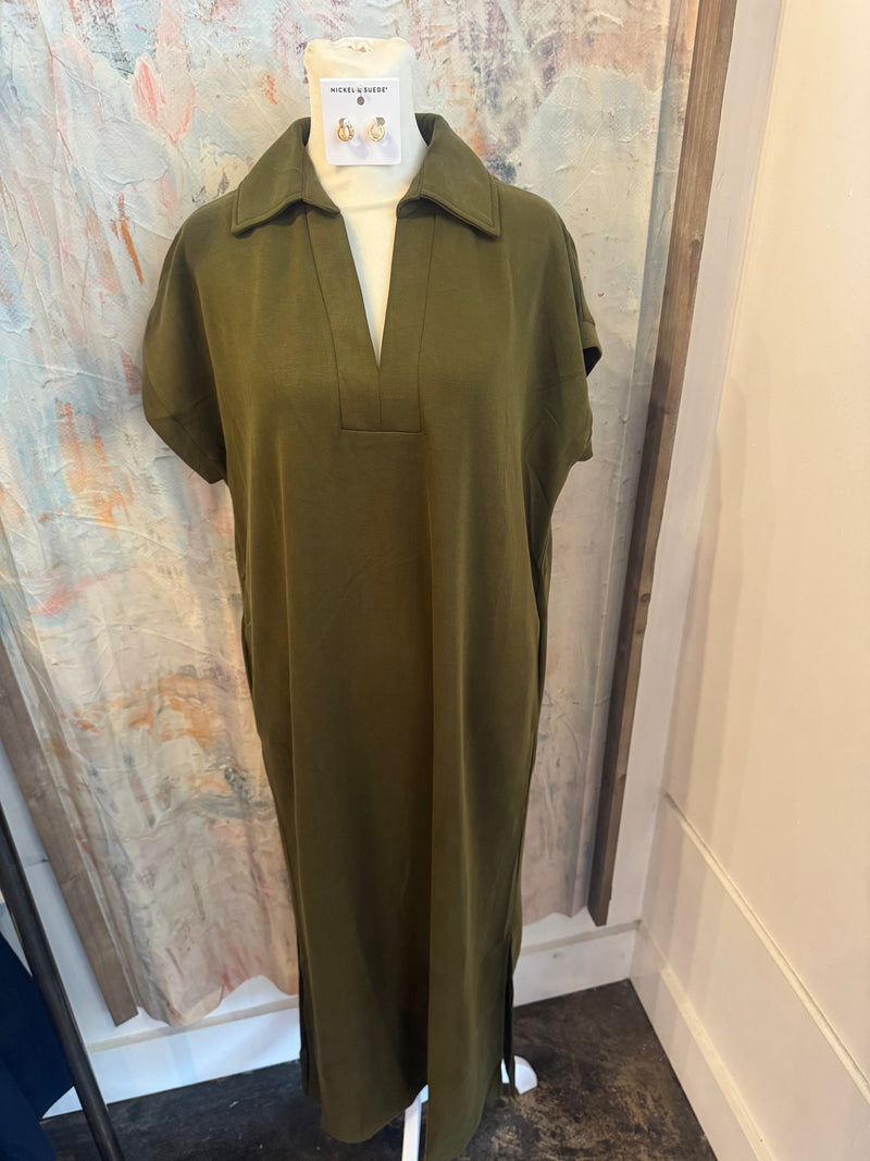 Shirt Collar T Shirt Dress with Pockets