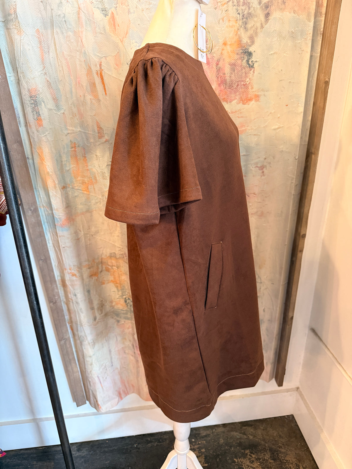 Suede Short Sleeve Dress__