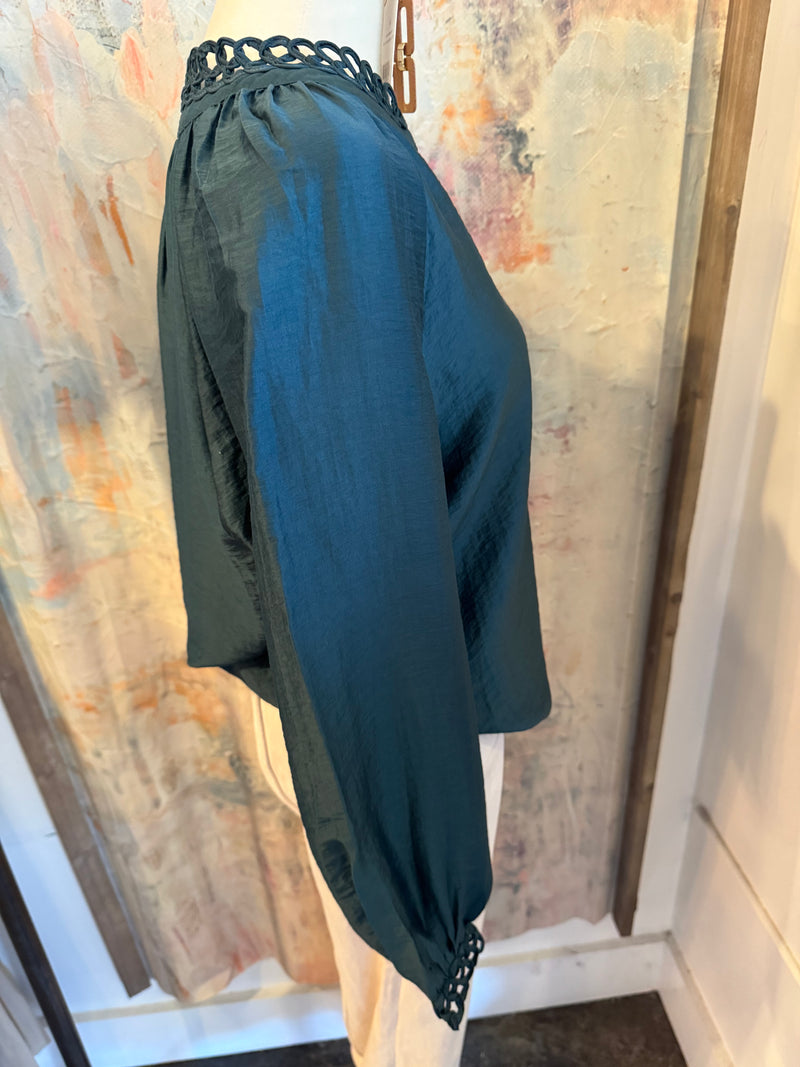 Dark Teal Neck Detail Long Sleeve Top