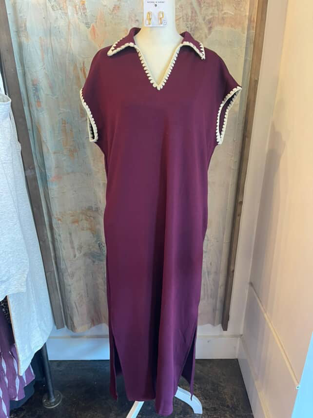 Trim Detail Plum Dress with Pockets