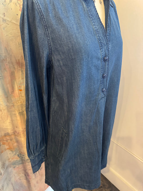 Denim Long Sleeve Half Button Dress