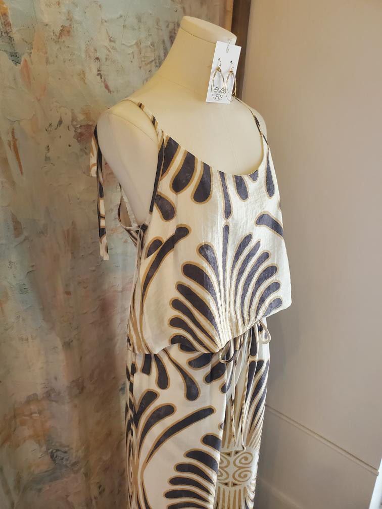 Tie Shoulder Strap Print Top