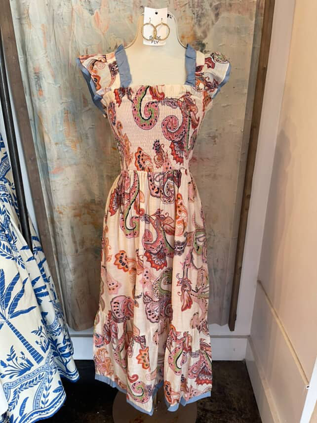Flutter Sleeve Paisley Print Maxi Dress