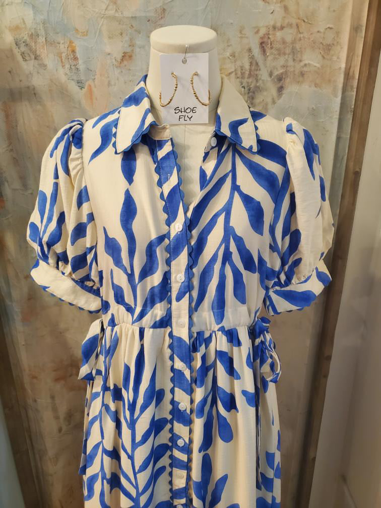 Blue Print Side Tie Dress