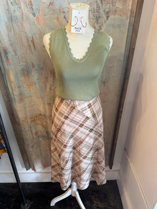 Plaid Lined Elastic Waist Skirt