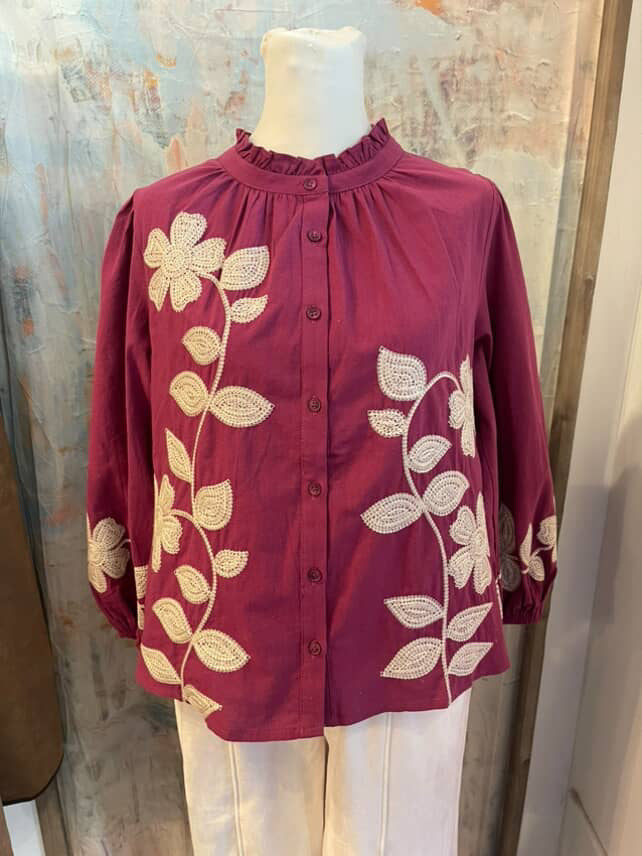 Embroidery Detail Magenta Top