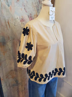 Flower Embroidery Cotton Top