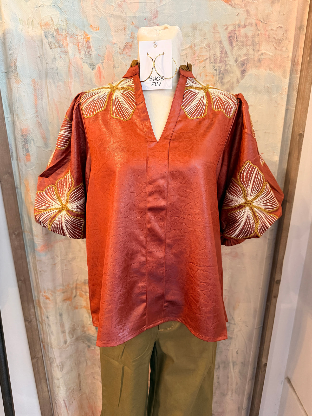 Shiny Embroidery Floral Top