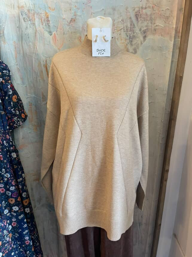 Drop Shoulder Mock Neck Sweater