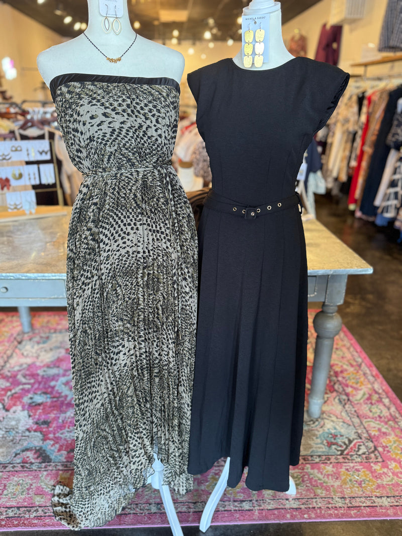 Strapless Print Tie Waist High Low Maxi Dress