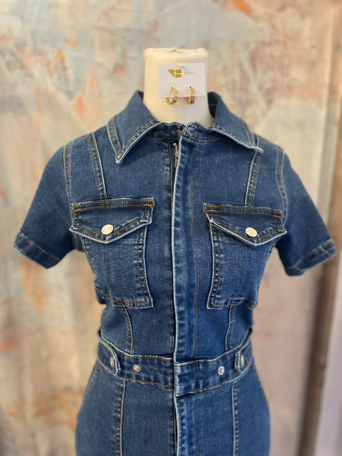 Short Sleeve Denim Fitted Dress