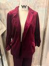 Button Down 3/4 Sleeve Velvet Blazer