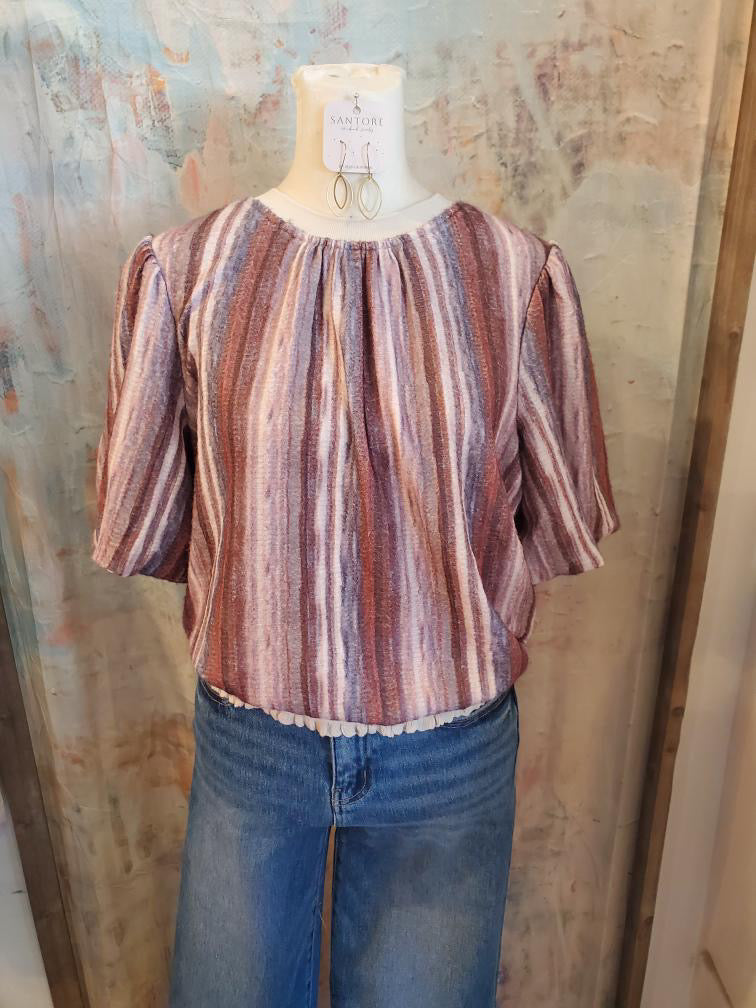 Stripe Ombre Short Bubble Sleeve Kit Top