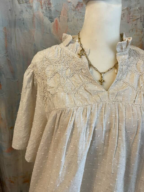 Flutter Sleeve Embroidery Detail Top__