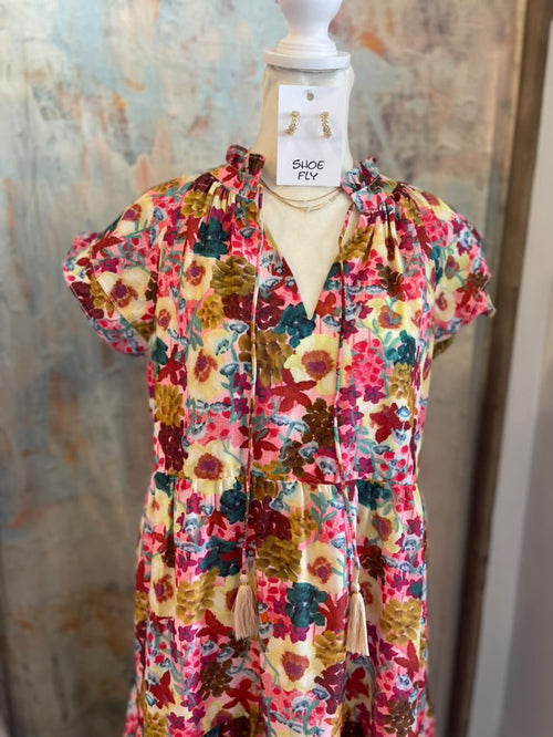Tassel Tie Tiered Print Dress