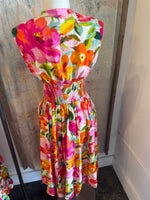 Zip Front Floral Elastic Waist Dress