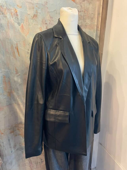 Super Soft Faux Leather Blazer with Pockets