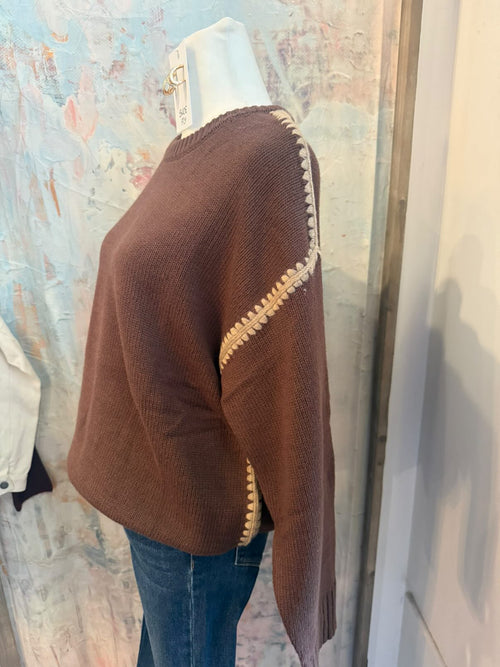 Contrast Stitch Crew Neck Pullover Sweater