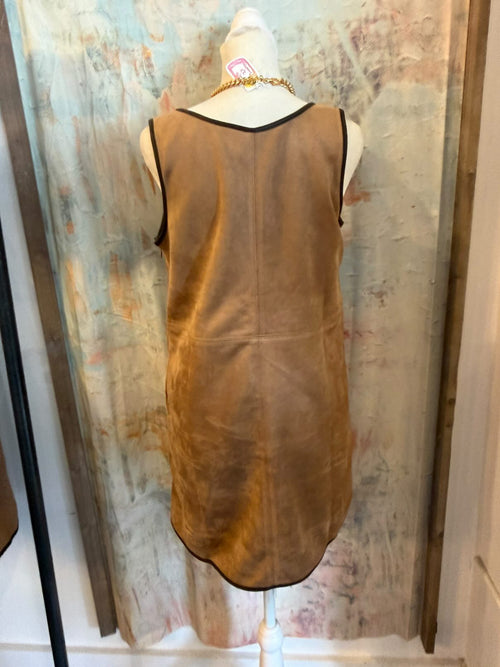 V Neck Shift Suede Dress with Pockets