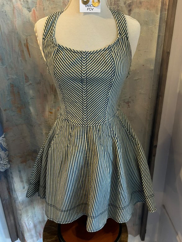 Blue Stripe Cross Back Dress