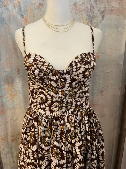 Spaghetti Strap Long Brown Multi Dress