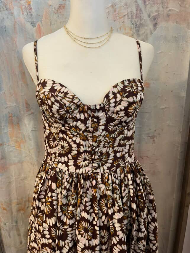 Spaghetti Strap Long Brown Multi Dress