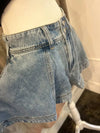 Washed Denim Wide Leg Shorts