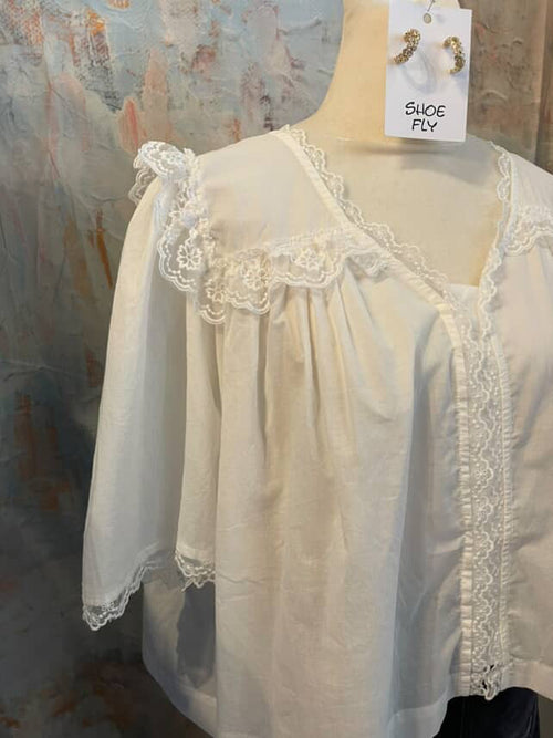 Short Sleeve Lace Trim Detail Ivory Top