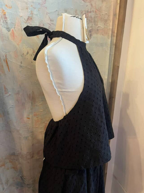 Eyelet Halter Tie Back Top