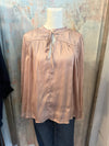 Pleat Detail Long Sleeve Champagne Blouse