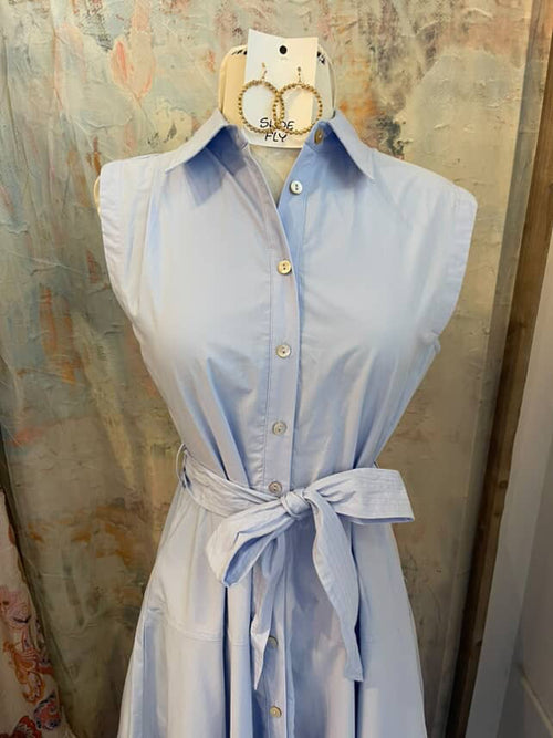 Button Down Midi Dress with Tie and Pockets