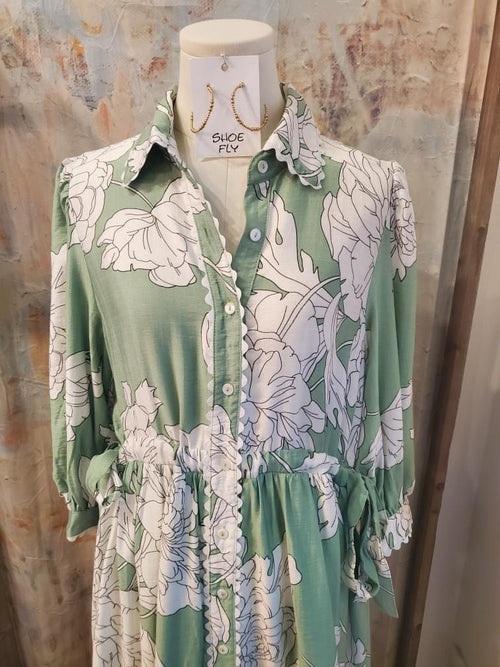 Side Tie Cinch Waist Floral Dress