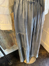 Ruffled Side Washed Denim Wide Pants