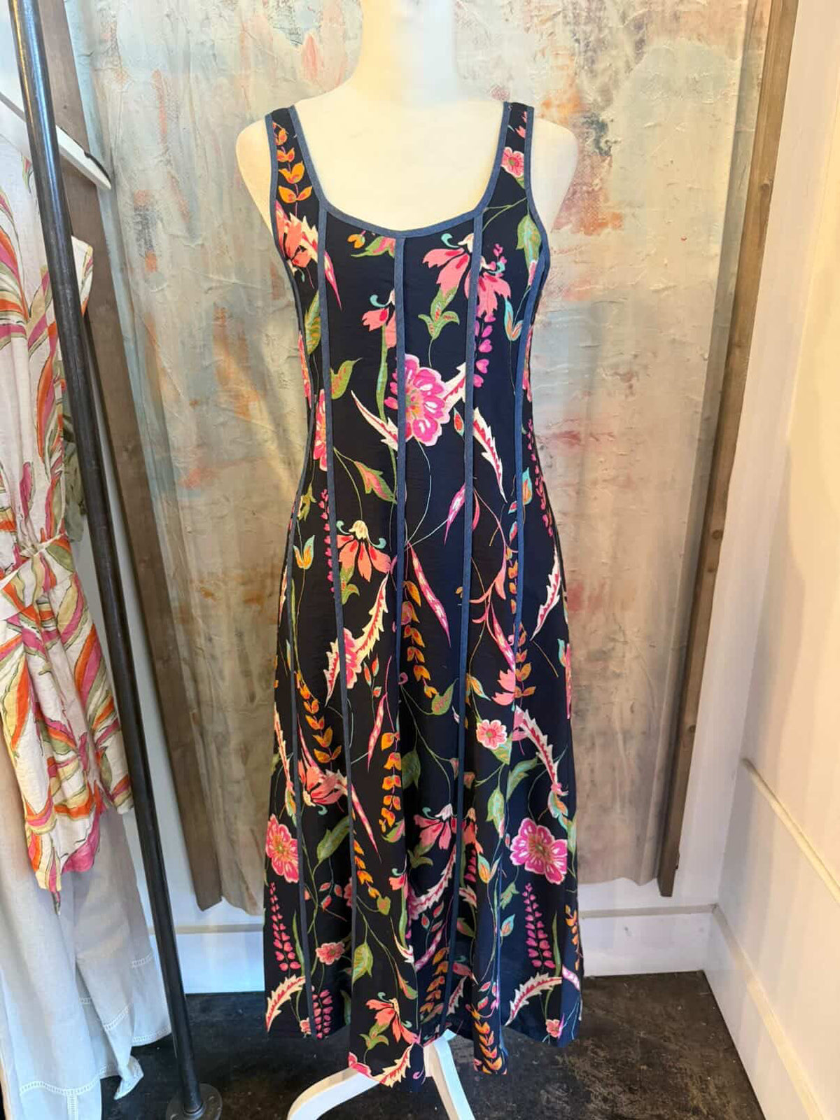 Thin Strap Navy Floral Pattern Dress