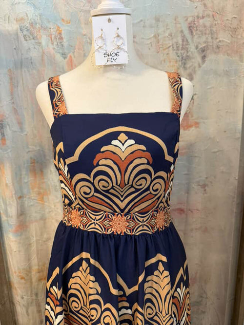 Navy Print Midi Dress