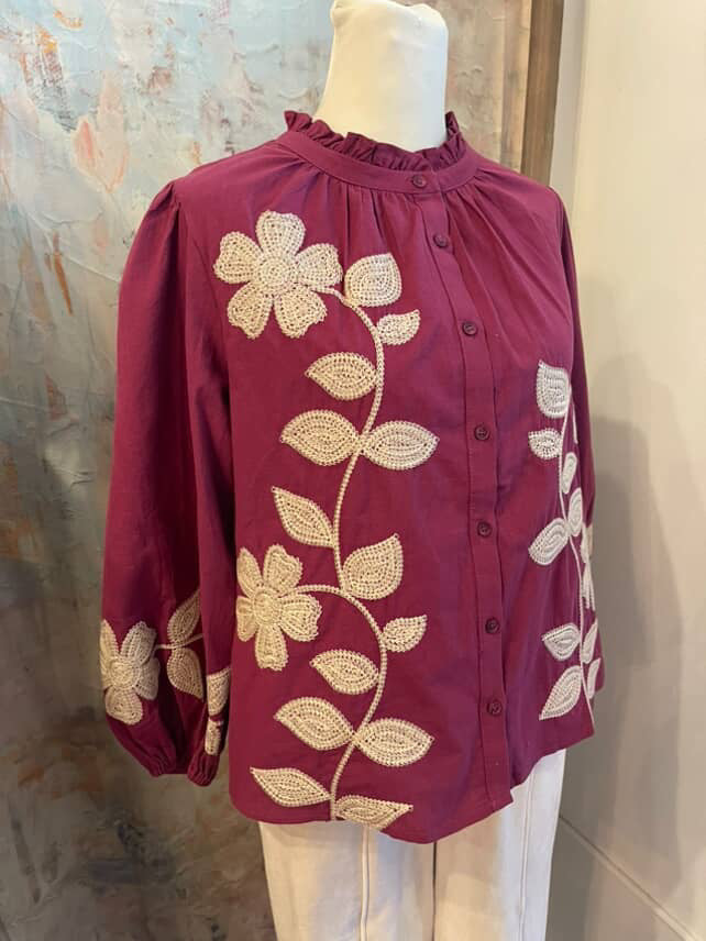 Embroidery Detail Magenta Top