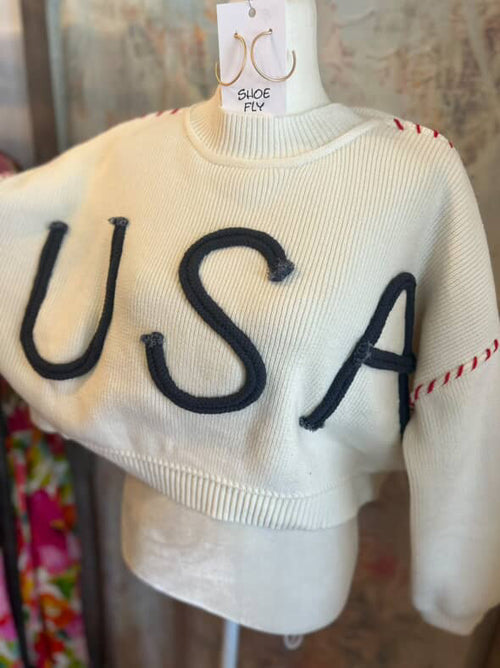 USA Rope Letter Sweater Top