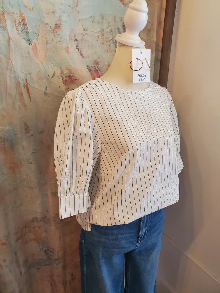 Short Sleeve Stripe Button Back Top