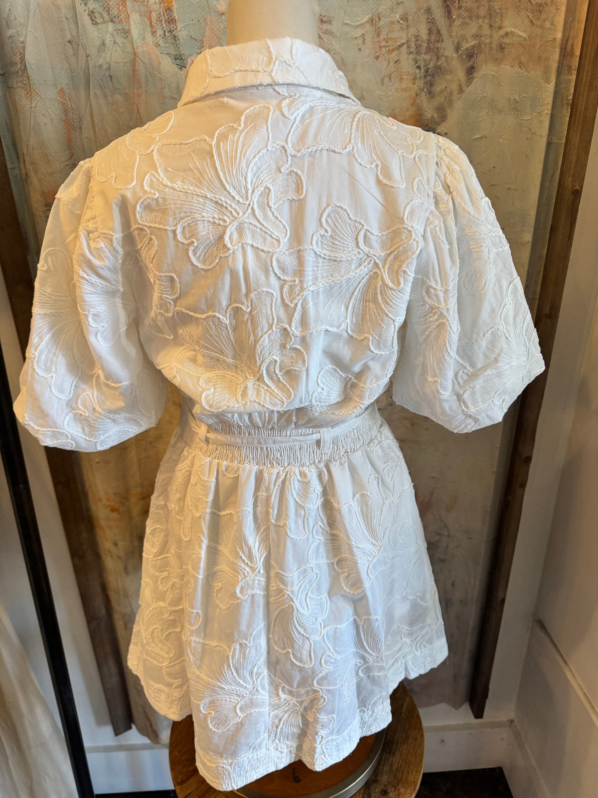 Floral Embroidery Tie Waist Dress